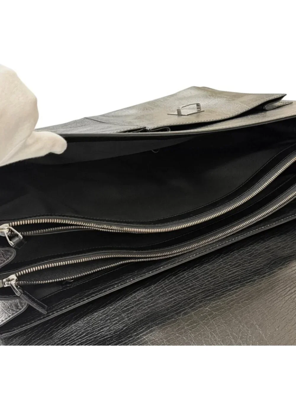 Gucci Vintage Leather Flap Type Business Briefcase Black